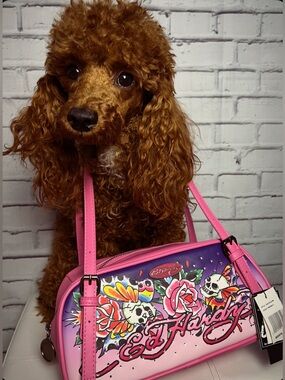 NWT Ed Hardy Pink Skull & Floral Shoulder Bag (modeled by Falleen)